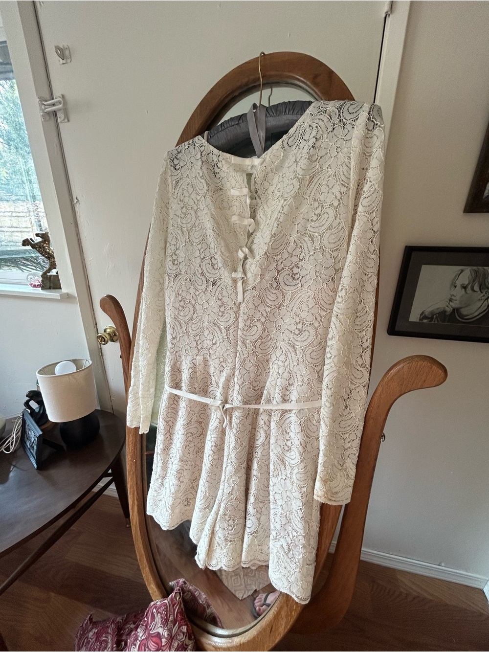 BHLDN Ivory Lace Long-Sleeve Romper Jumpsuit